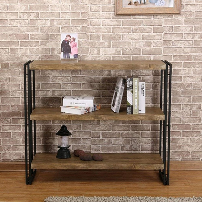 Bookshelf Rustic Industrial Wood Metal Bookcase with Open Storage Shelves