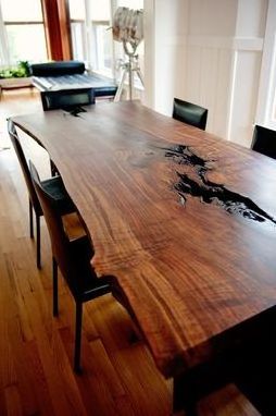 Industrial Live Edge Modern Acacia Slab  Dining Table