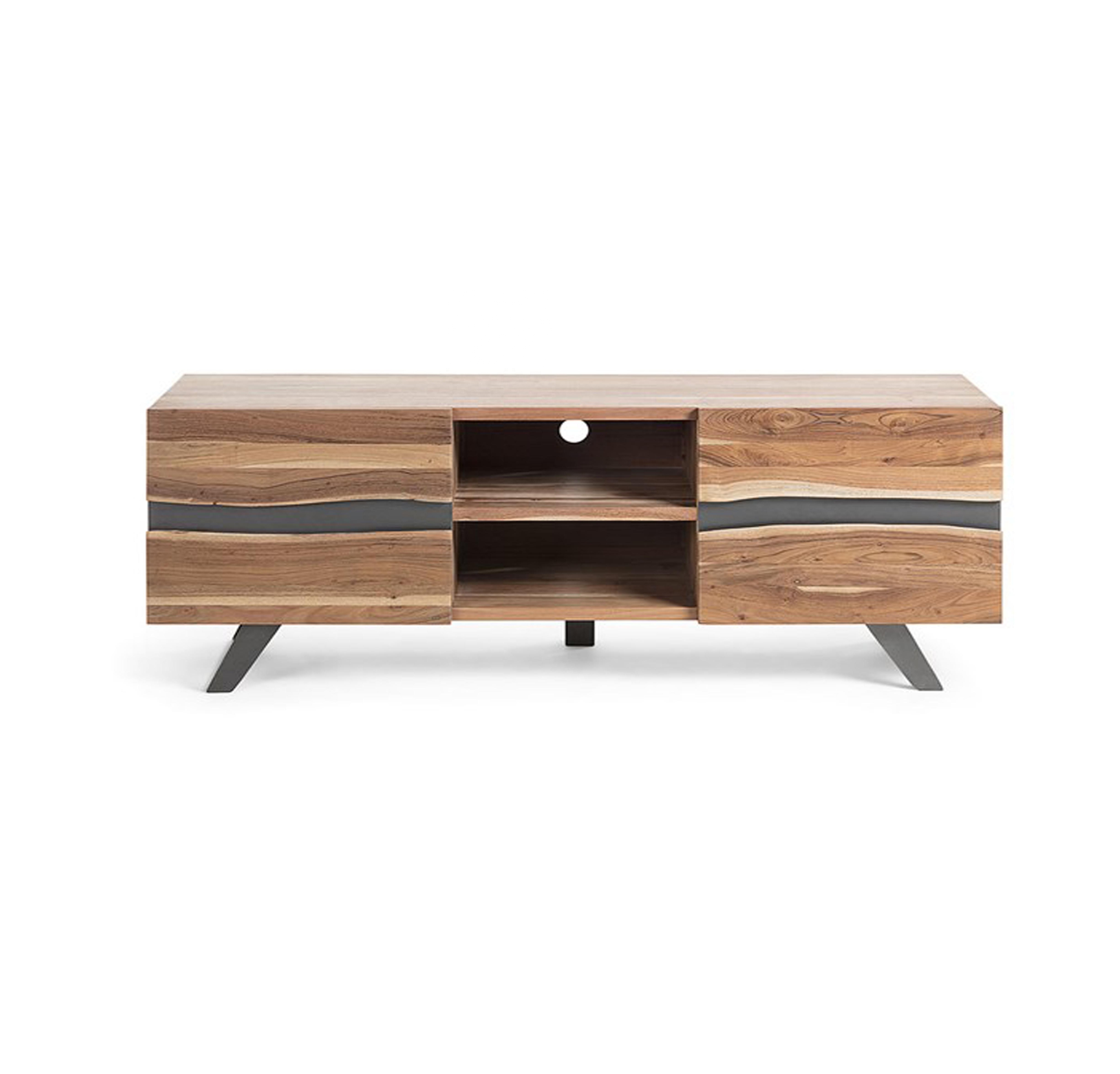 Best Classic Design Aron Tv cabinet with 2 side doors - wooden structure with feet and inserts in black painted metal