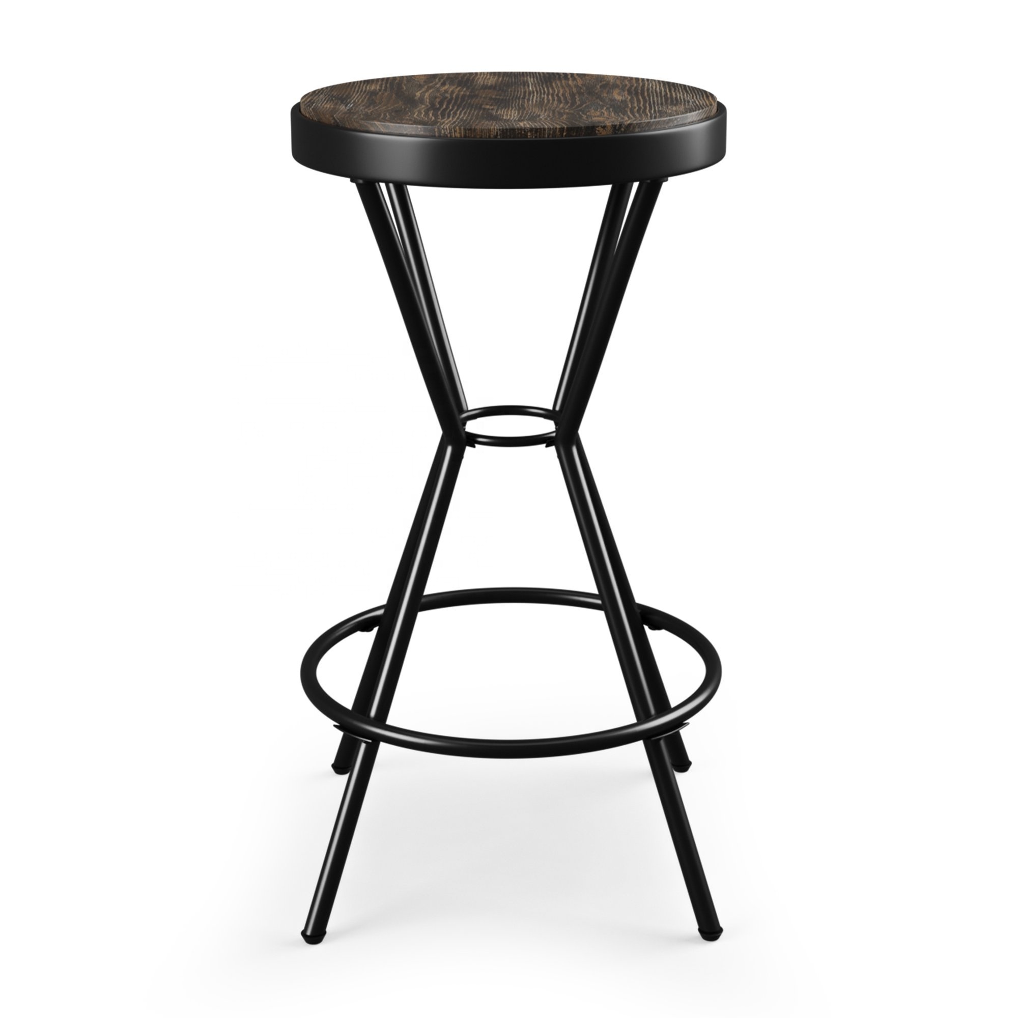 Unique hourglass shaped bar stool with round natural wood seat and footrest bar stool for restaurant pub and cafe