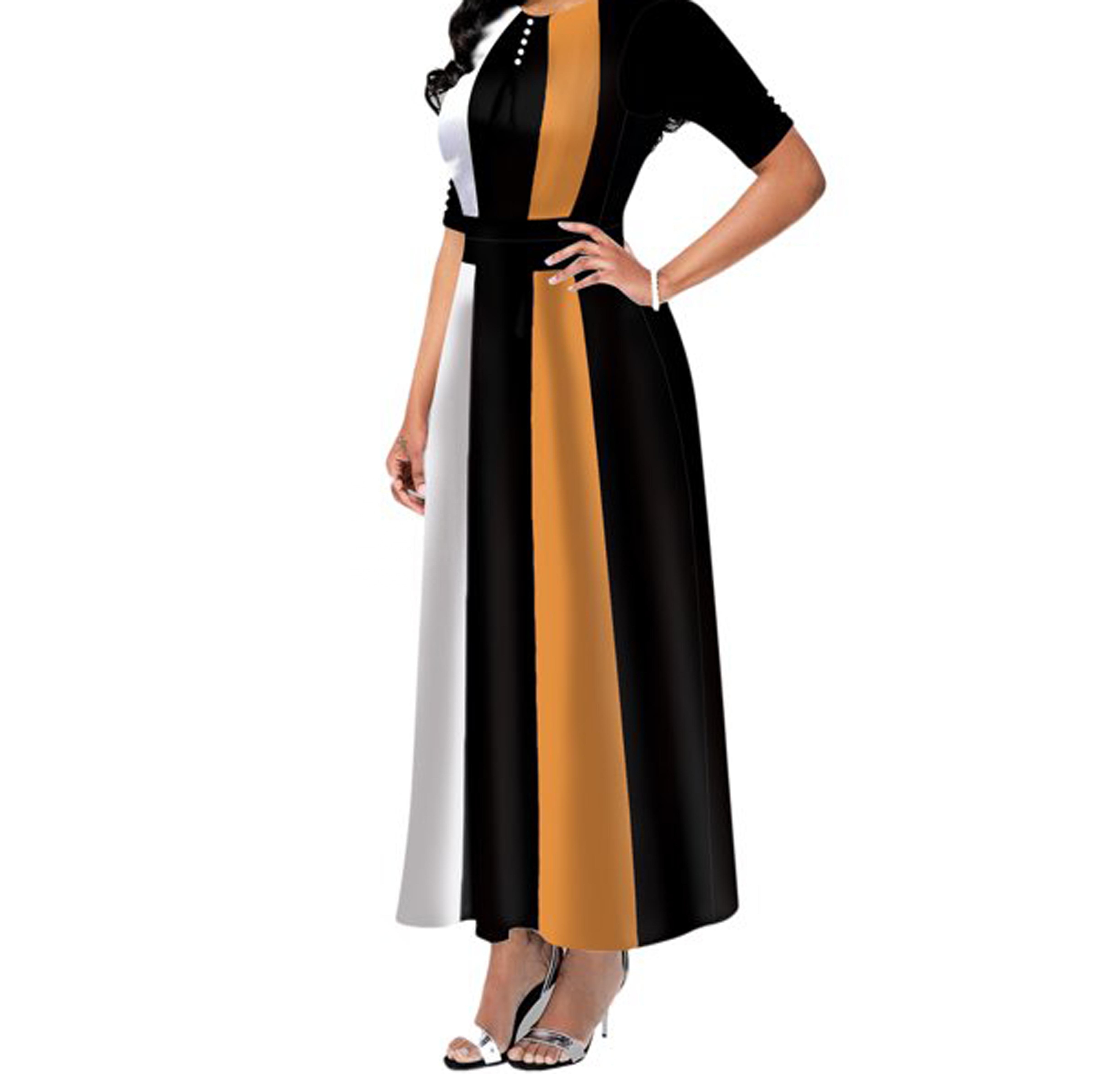 Latest Custom Design Women's Swing Long Dress Half Sleeve Buttons Office Party A-Line Dresses casual dress and feel soft