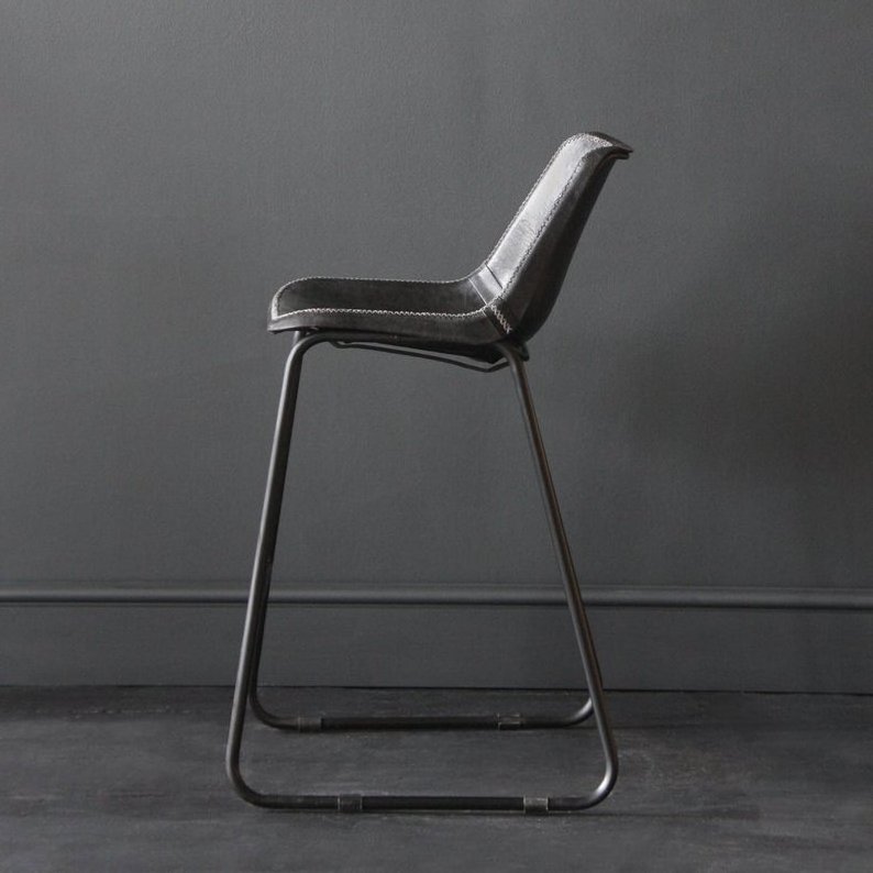 Industrial Bar Stool- Road House Black Bar Stool  Leather Seat