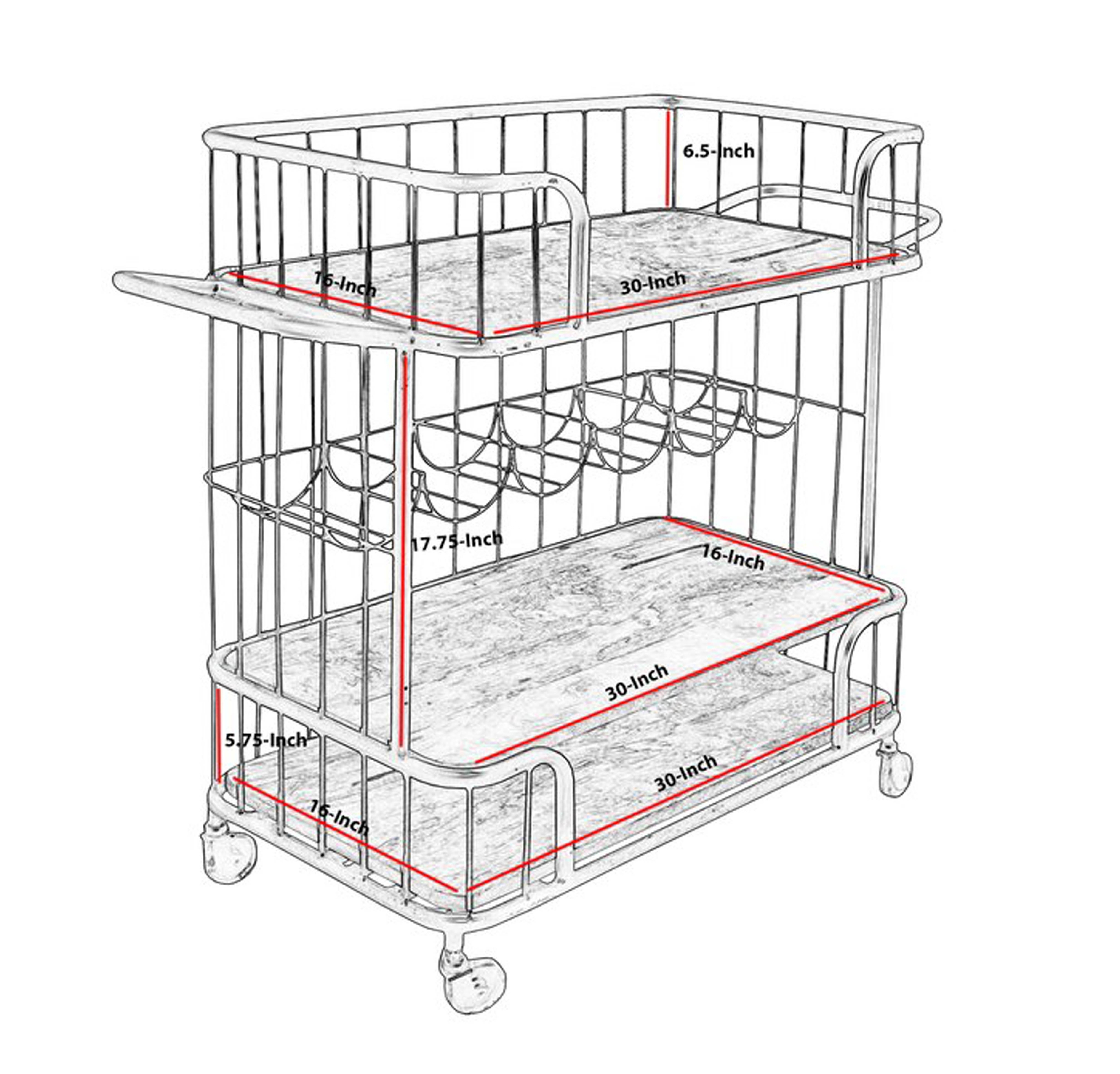 New Classic Luxury Modern Design Wood & Metal Frame  Bar Cart with Wooden Top & 2 Shelves, Black & Brown