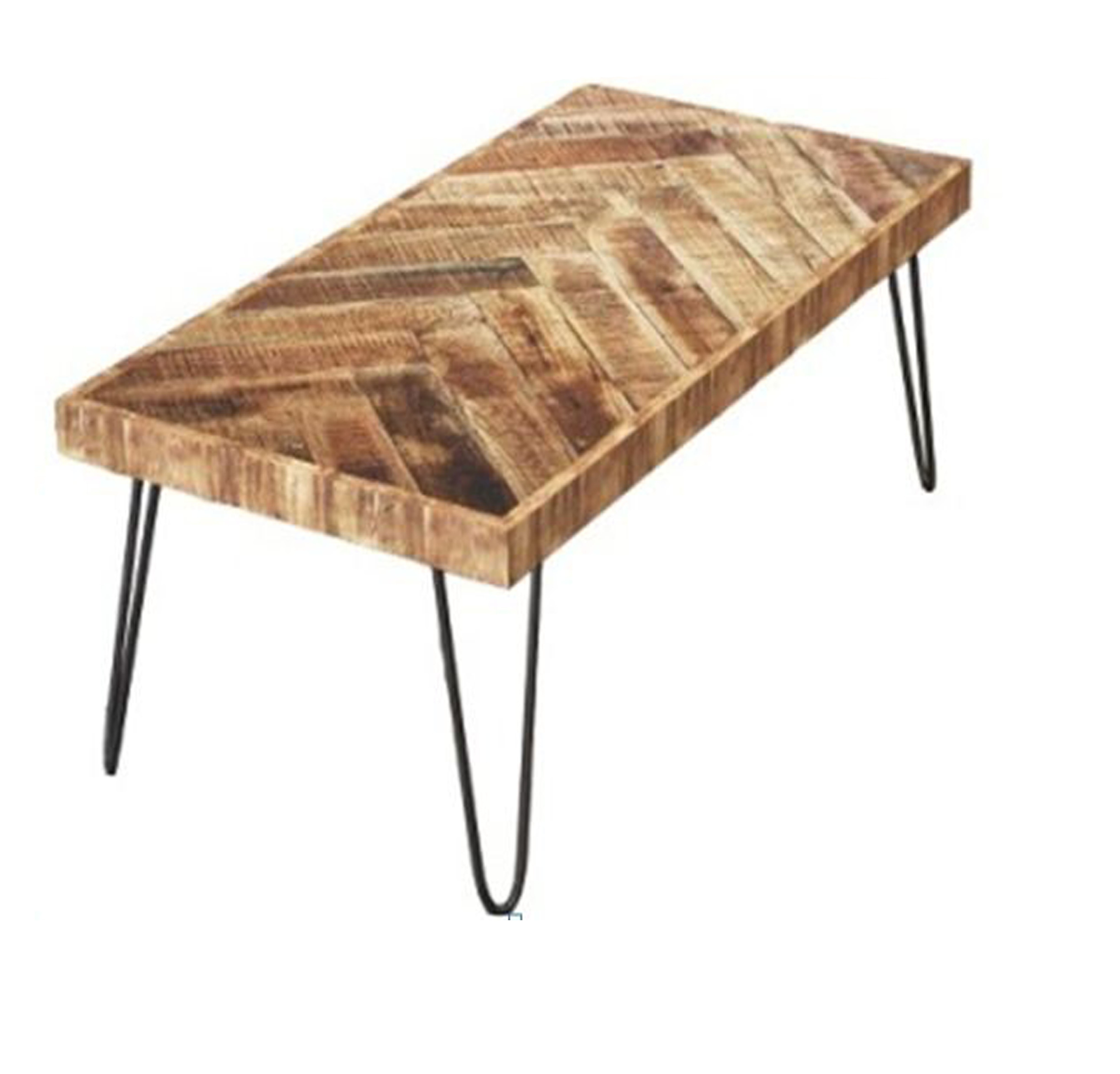 Best Modern Design Pure Mango Wood Barn wood herringbone coffee table with metal hairpin legs