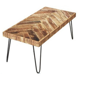 Best Modern Design Pure Mango Wood Barn wood herringbone coffee table with metal hairpin legs