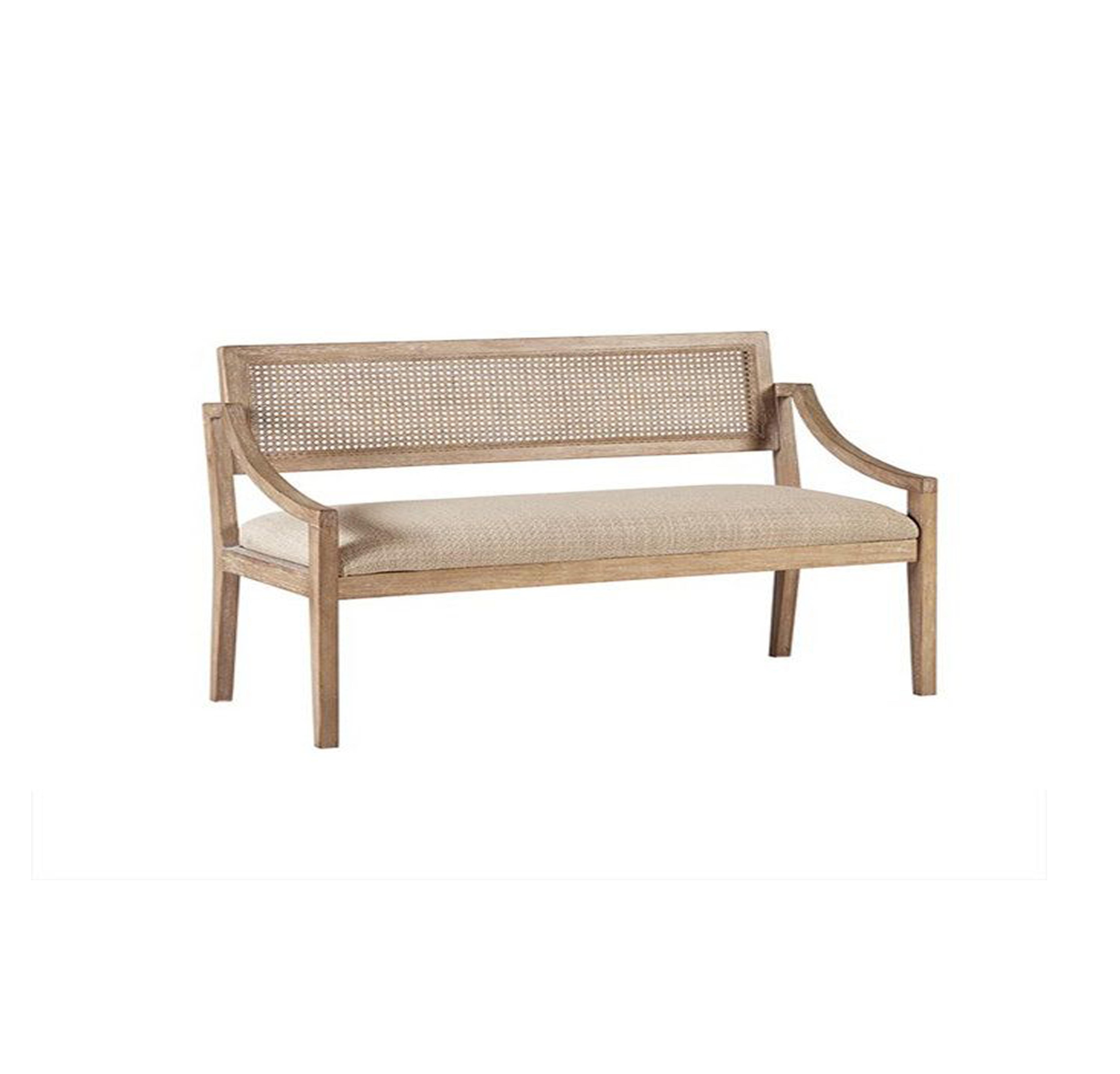 NEW MODERN DESIGN PURE MANGO WOODEN CANE BACK BENCH IN BEIGE