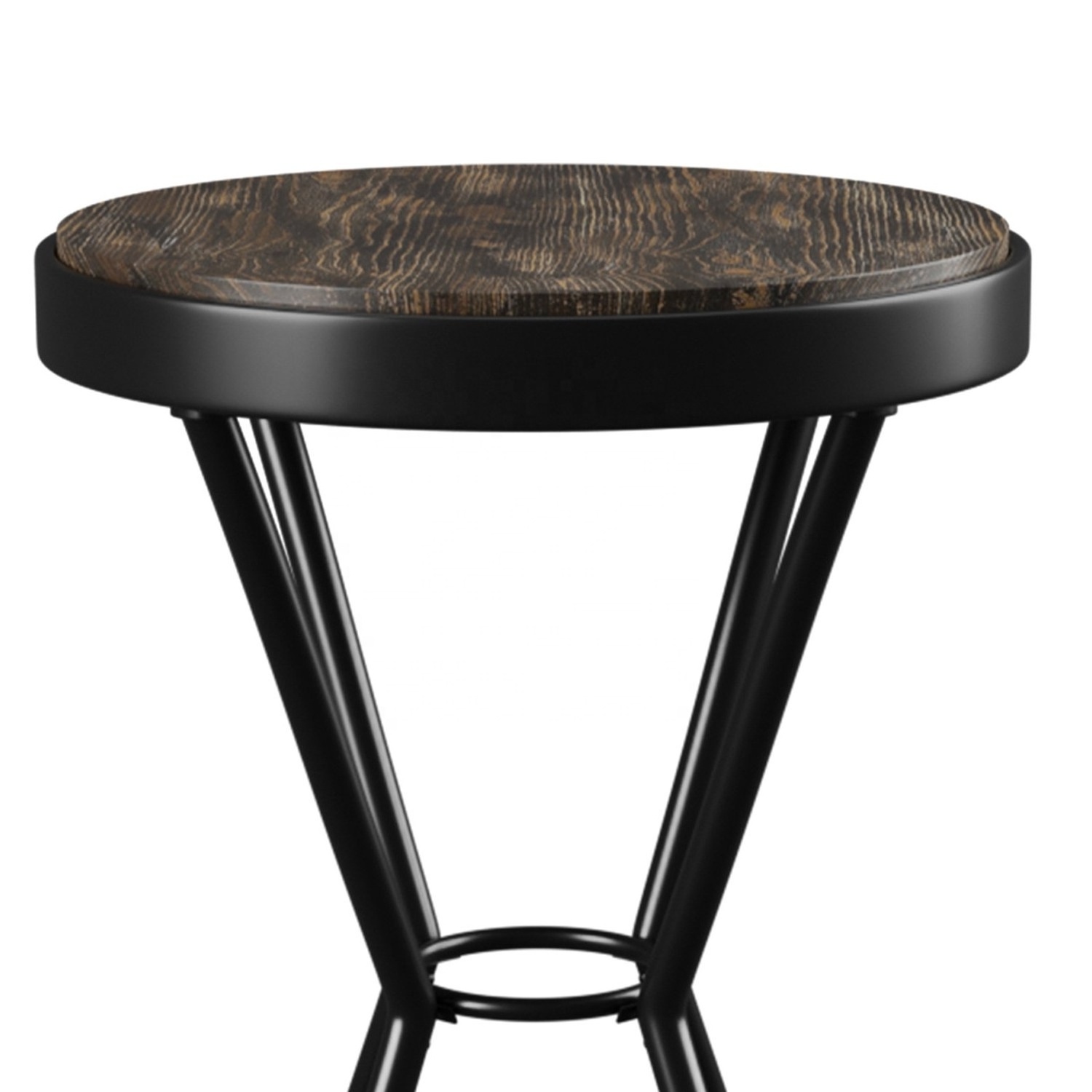 Unique hourglass shaped bar stool with round natural wood seat and footrest bar stool for restaurant pub and cafe