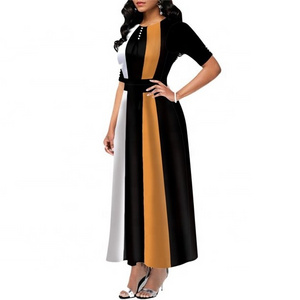 Latest Custom Design Women's Swing Long Dress Half Sleeve Buttons Office Party A-Line Dresses casual dress and feel soft