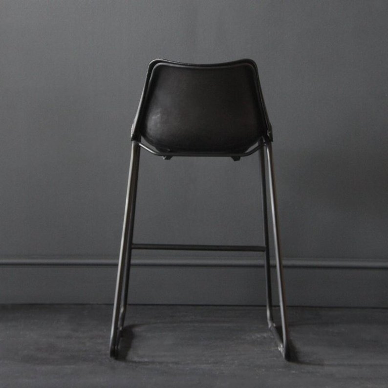 Industrial Bar Stool- Road House Black Bar Stool  Leather Seat