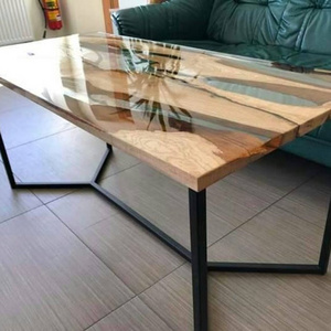 Epoxy Top Crystal Clear Office Desk With Metal Base