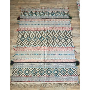 Moroccan cotton handmade knotted rug printing woven rectangle boho tufted carpet