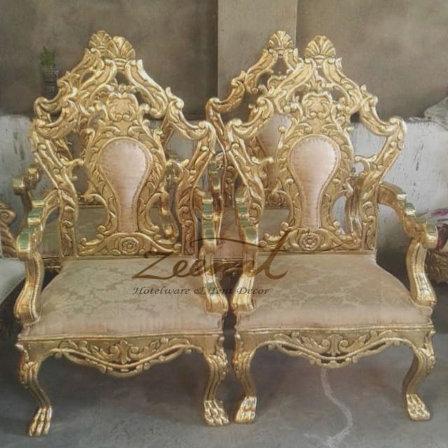 Wooden carved furniture with the color golden and blue stylish and modernly designed for office living room furniture.