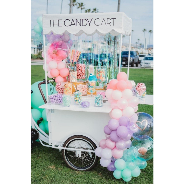 2022 WOWORK fushun ins DIY 3D wedding decoration ins style custom metal ice cream sweet candy cart for baby birthday party