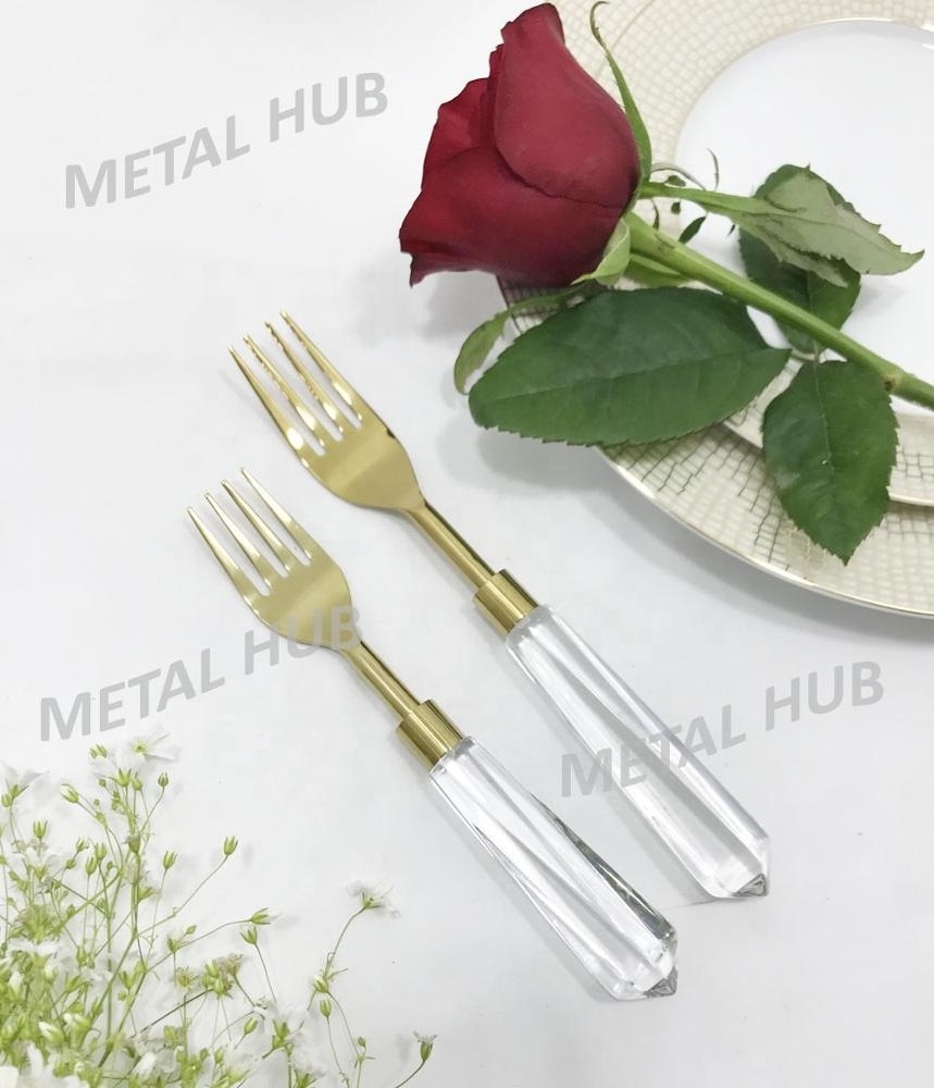 Stainless Steel Gold Flatware Set W/Lucite Handle S/5 & 7 Pcs. place setting, Wedding Cutlery Set