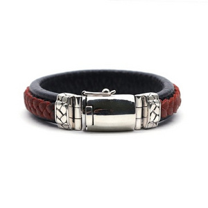 Hand Made Sterling Silver 925 Bracelet Men Genuine Leather Bracelet Made in Bali Wholesale Price Bracelet Men Fashion Jewelry