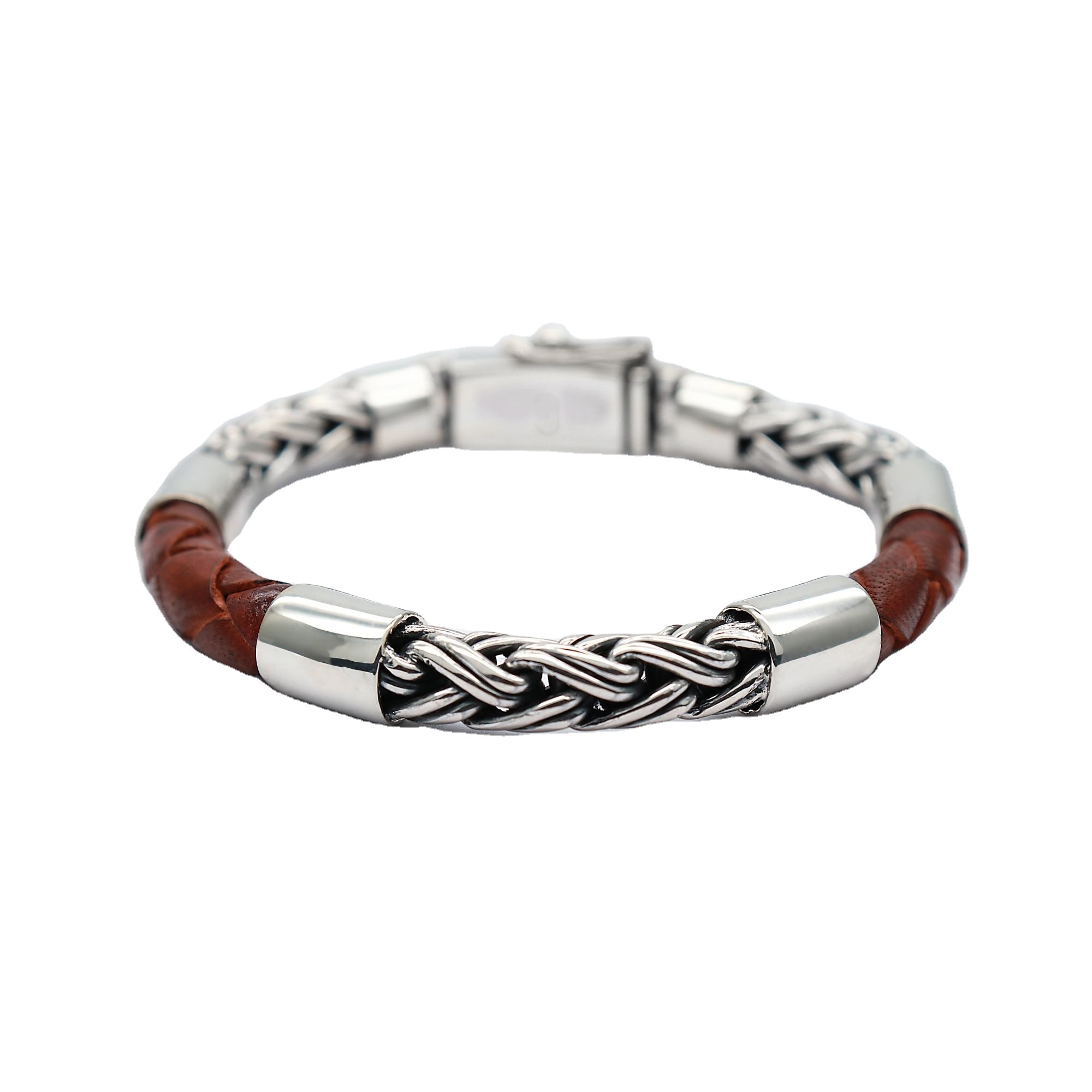 Hand Made Sterling Silver 925 Bracelet Men Genuine Leather Bracelet Made in Bali for Men Fashion Jewelry Bracelet Men Jewellery