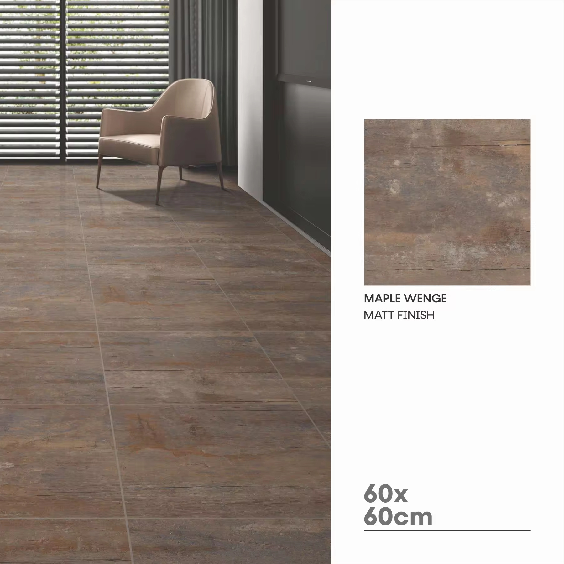 porcelain tiles  600x600 mm maple wenge 9mm matte finish for living room indoor floor tile