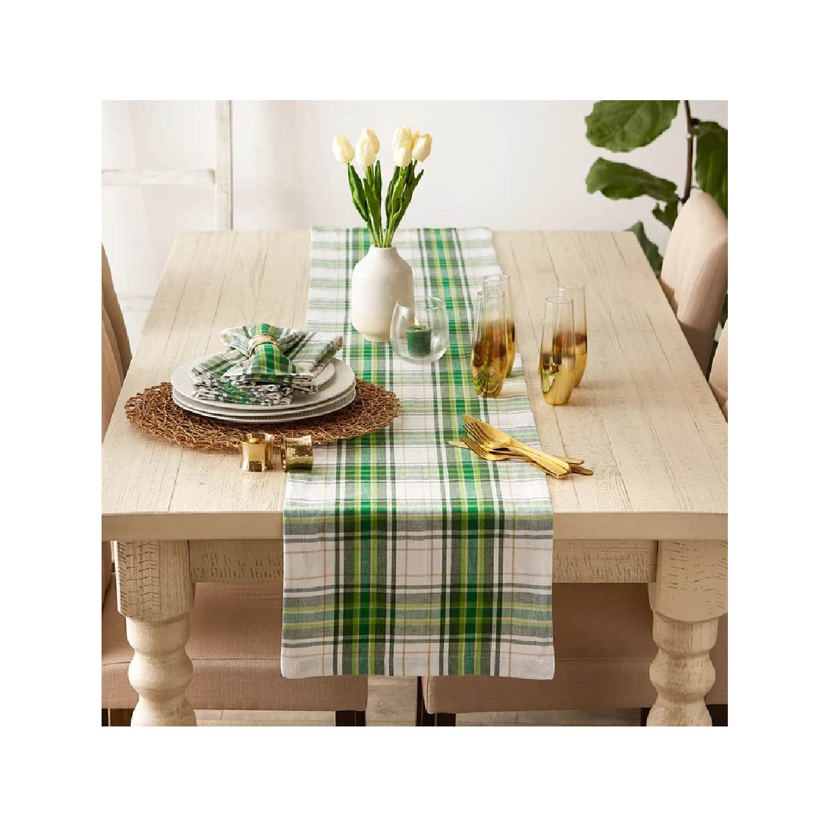 New Fashion Checked Design Table Runner 100% Cotton Tassels Dinning Decoration Indoor Outdoor Events Portable Reusable