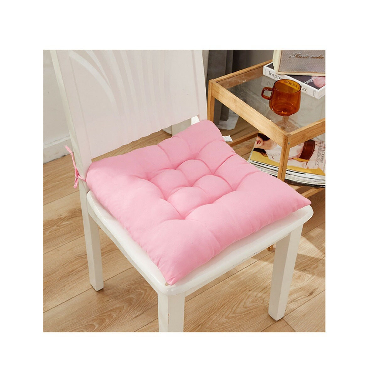 100% Cotton Sandal Color 4 Set Chair Pad With Ties Good Quality Premium Seat Cushion For Car Memory Foam Seat