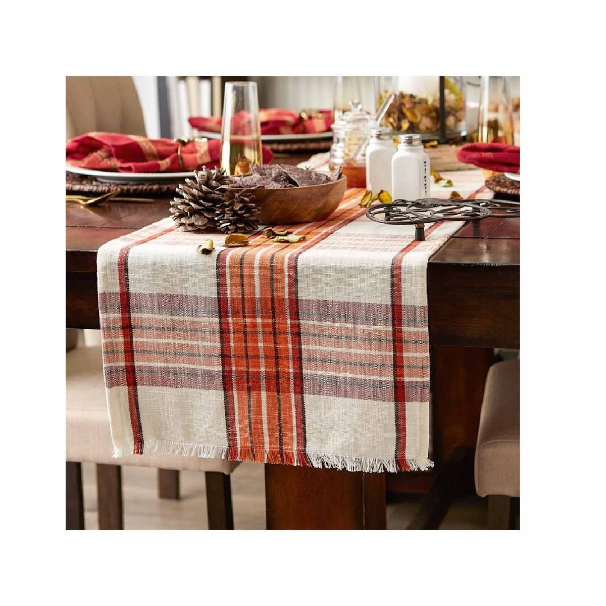 New Fashion Checked Design Table Runner 100% Cotton Tassels Dinning Decoration Indoor Outdoor Events Portable Reusable