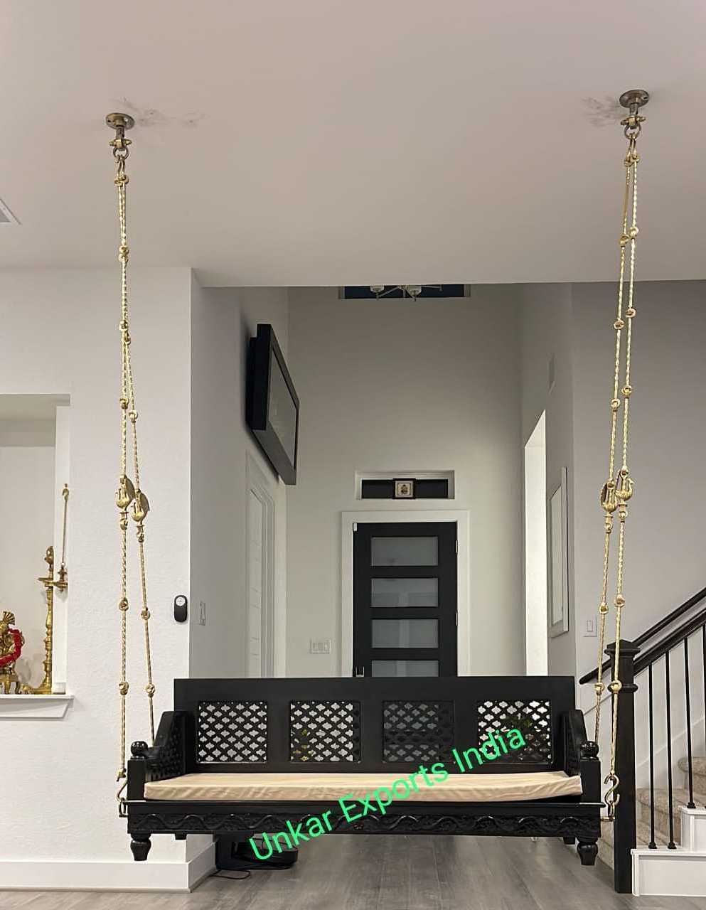 Ceiling Swing, Hanging Swing,  Indoor Swing  CHAIR,  With Brass Chain Set  Maharaja Traditional Wooden Jhoola For Living Room