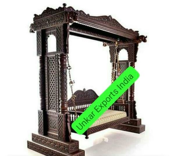 Hand Carved Solid teak Wood Swing With Brass Chain Set.Room Maharaja Traditional Wooden Swing  Jhoola For Living Room