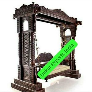 Hand Carved Solid teak Wood Swing With Brass Chain Set.Room Maharaja Traditional Wooden Swing  Jhoola For Living Room