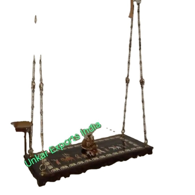 Traditional Heavy Carved Oonjal for Living Area Modern Carved Teak Wood Porch Swing Teak Wood Two Seater Swing for Home