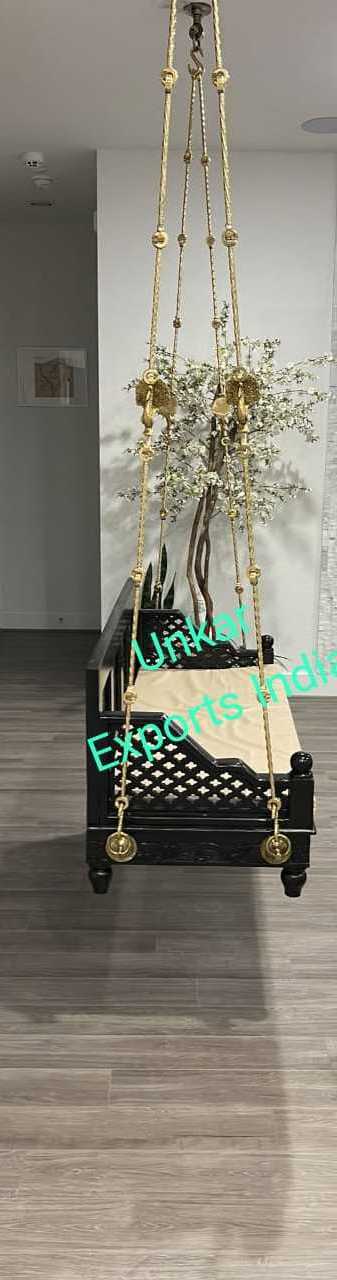 Ceiling Swing, Hanging Swing,  Indoor Swing  CHAIR,  With Brass Chain Set  Maharaja Traditional Wooden Jhoola For Living Room