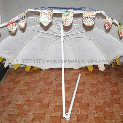 2024 Indian Peacock Vintage Garden Decorative Large Umbrella Sun Shade Cotton Outdoor Parasol Designer Embroidered Cotton Garden Umbrella Parasol