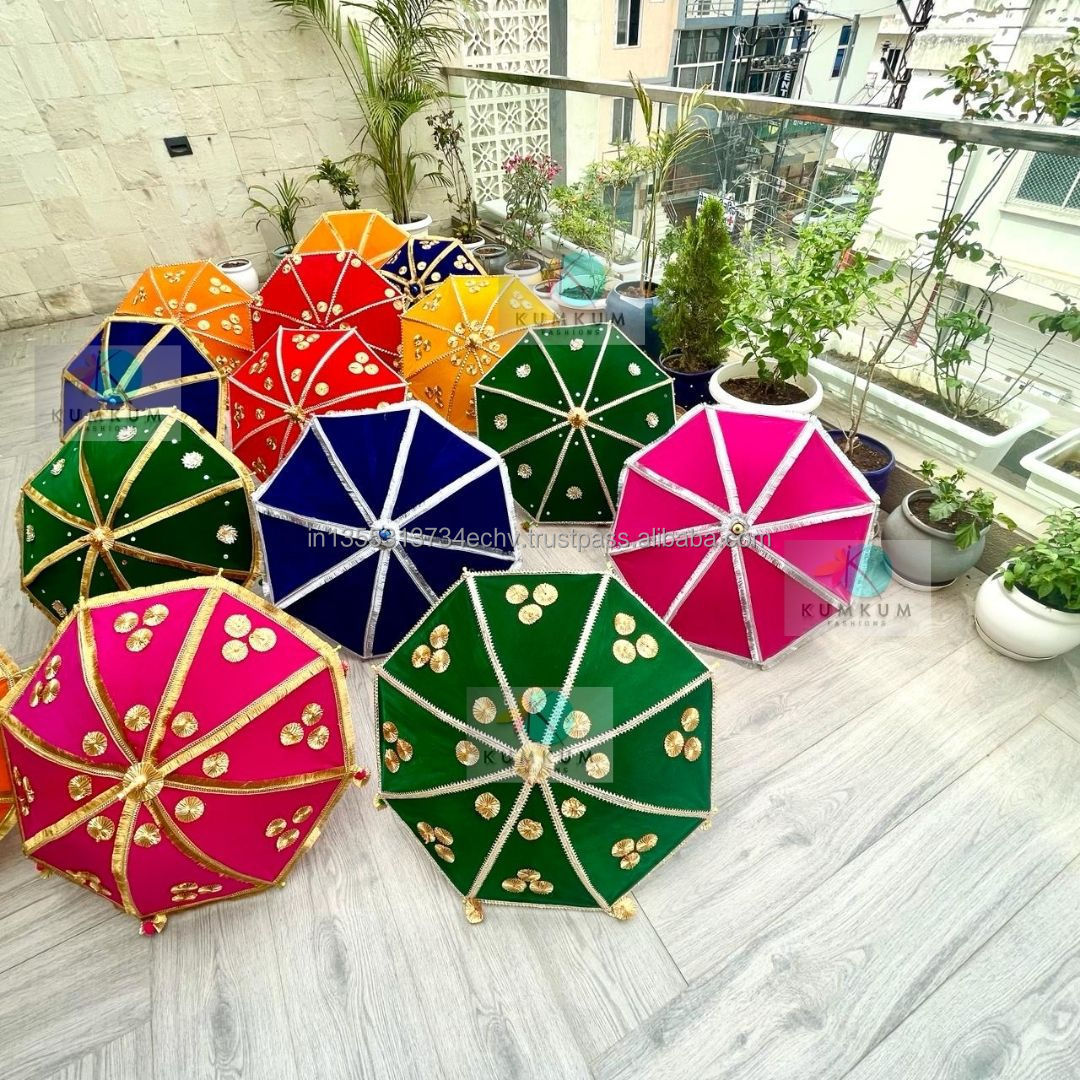 Indian Small Embroidered Umbrellas Handheld Decorative Wedding decorative Outdoor garde decoration Umbrella