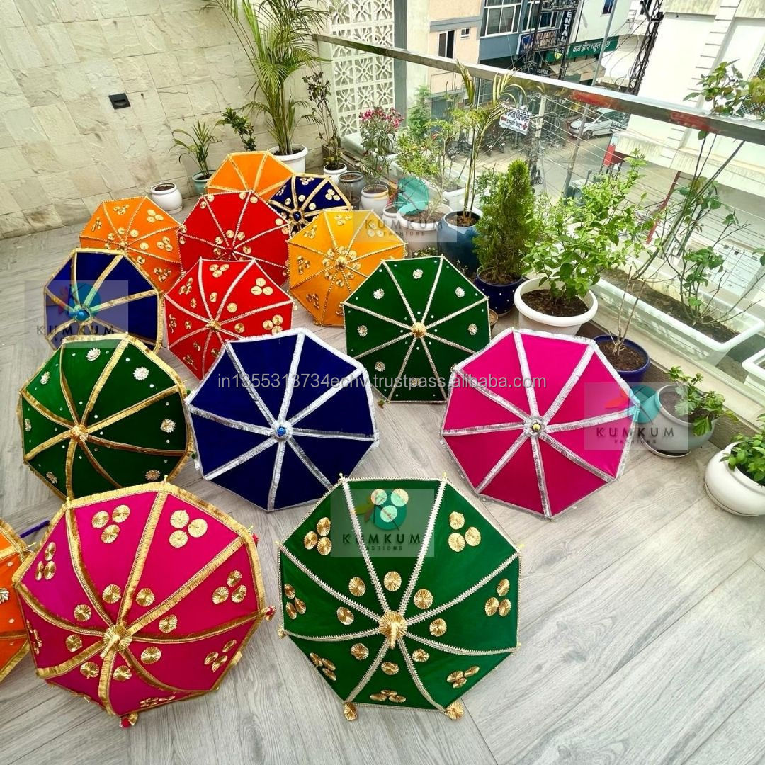 Indian Small Embroidered Umbrellas Handheld Decorative Wedding decorative Outdoor garde decoration Umbrella