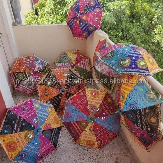 Indian Small Embroidered Umbrellas Handheld Decorative Wedding decorative Outdoor garde decoration Umbrella