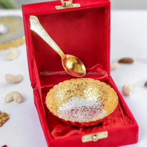 German Silver Gold Plated Bowl Set Indian Return Gift Decorative Dry Fruit Bowl Wedding Favor Gift Serving Bowl