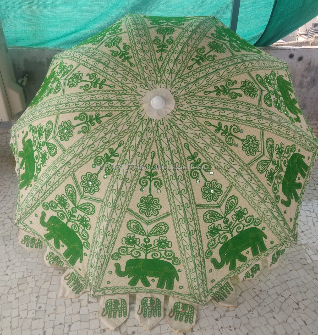 Indian handmade elephant embroidered cotton mandala multipurpose parasol decor  outdoor beach garden umbrella