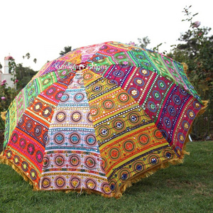 Indian handmade elephant embroidered cotton mandala multipurpose parasol decor  outdoor beach garden umbrella