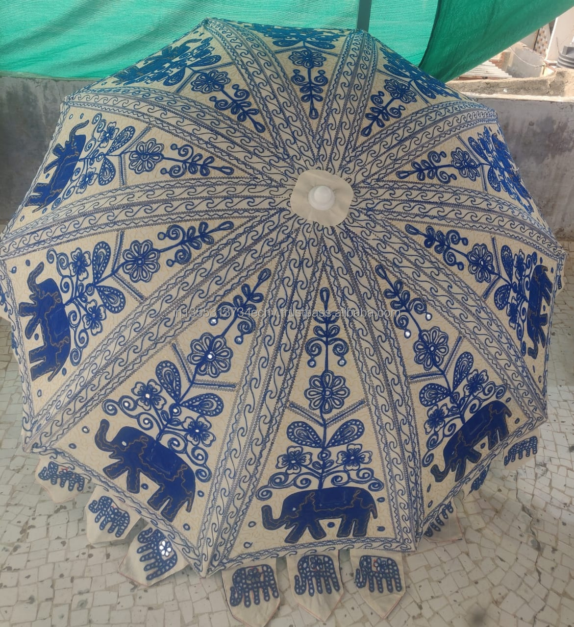 Indian handmade elephant embroidered cotton mandala multipurpose parasol decor  outdoor beach garden umbrella