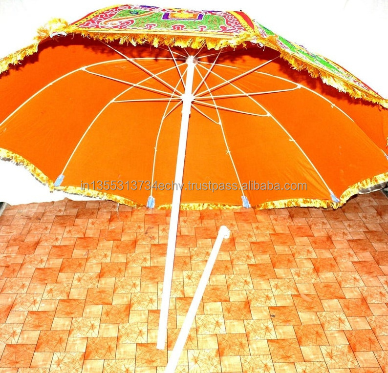 Indian handmade elephant embroidered cotton mandala multipurpose parasol decor  outdoor beach garden umbrella