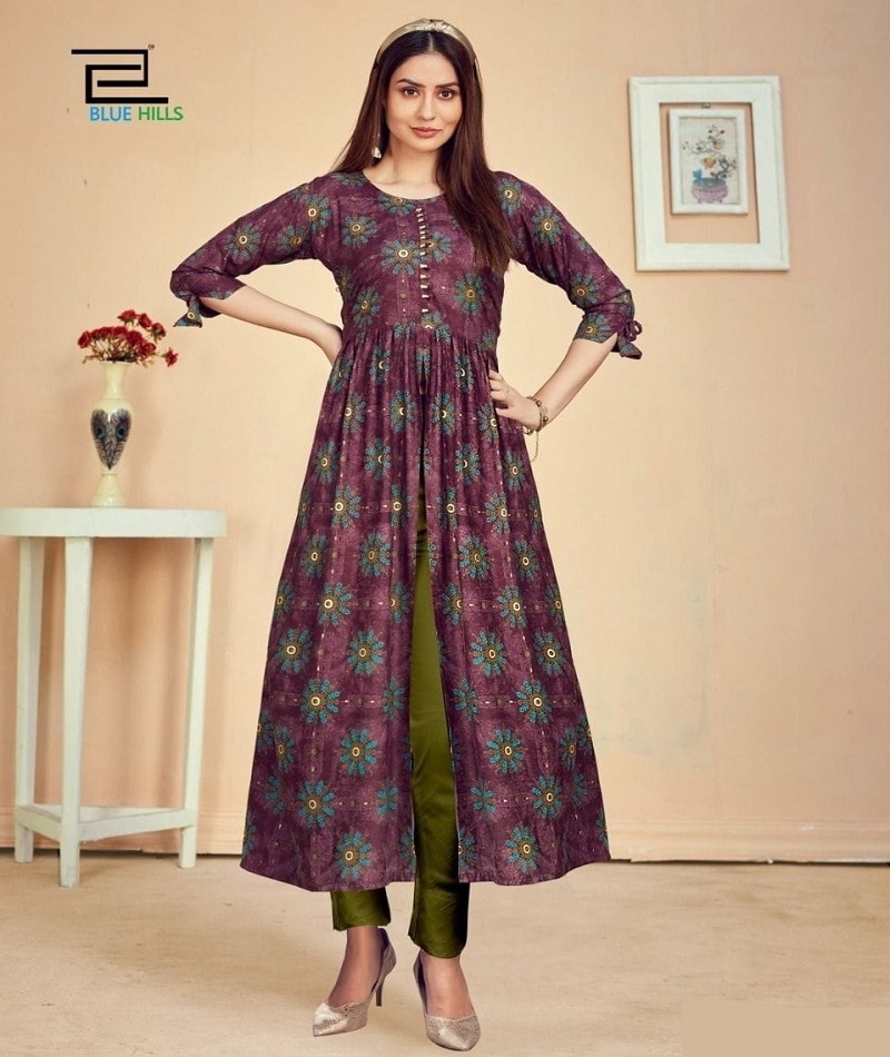 Indian Pakistani Style Ethnic Wear Pure Rayon Kurtis with Fancy Neck and Sleeve and One Side Cut Anarkali Gown Style Women Kurti