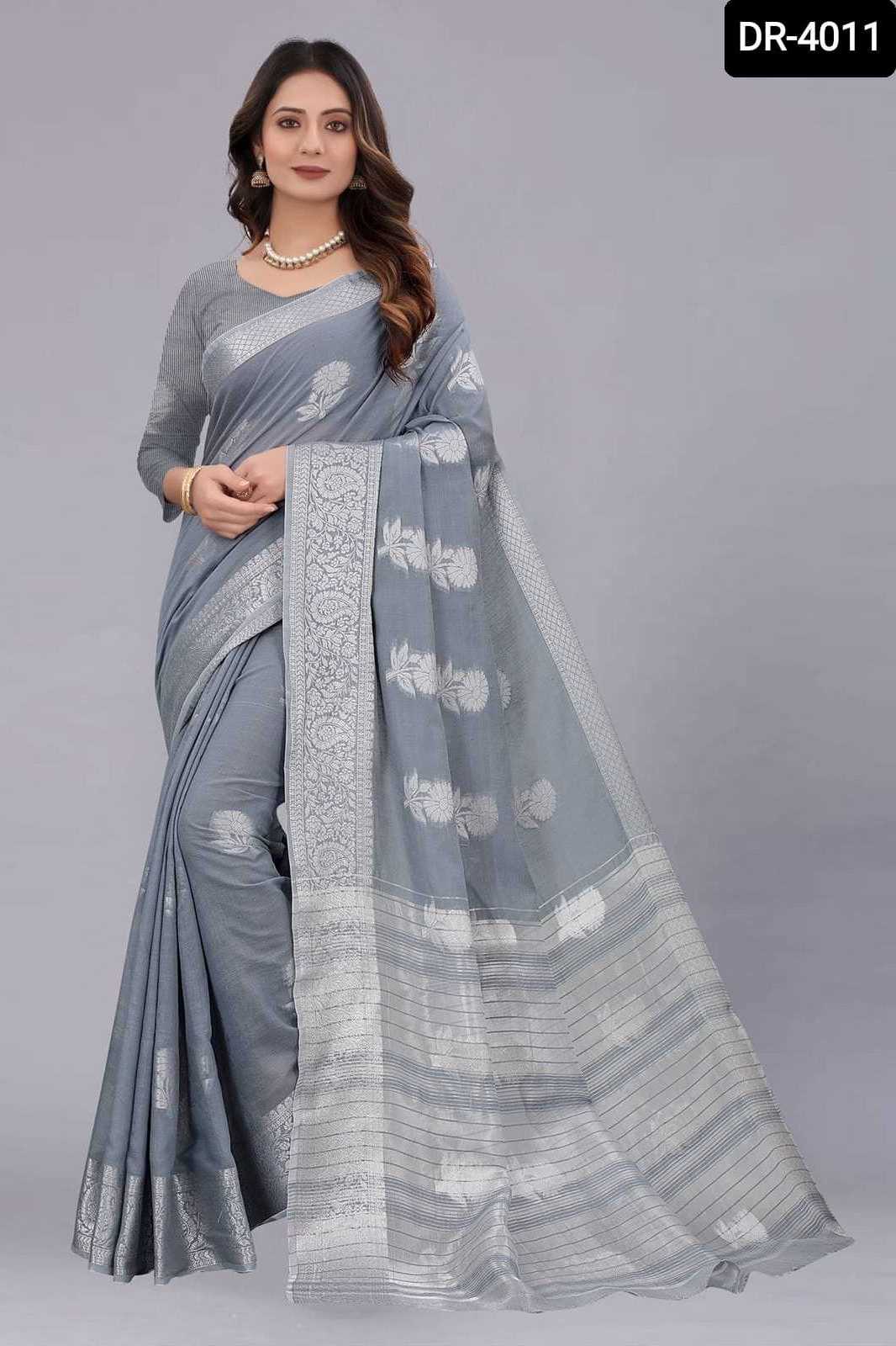 Indian Ethnic Wear Designer Soft Liner Silk Saree with Beautiful Silver Zari Weaving Zari Chit Pallu and Weaving Border saree