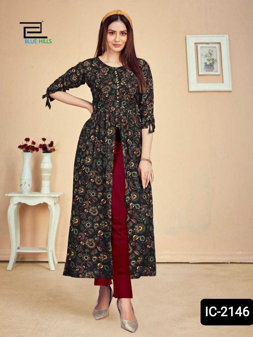 Indian Pakistani Style Ethnic Wear Pure Rayon Kurtis with Fancy Neck and Sleeve and One Side Cut Anarkali Gown Style Women Kurti