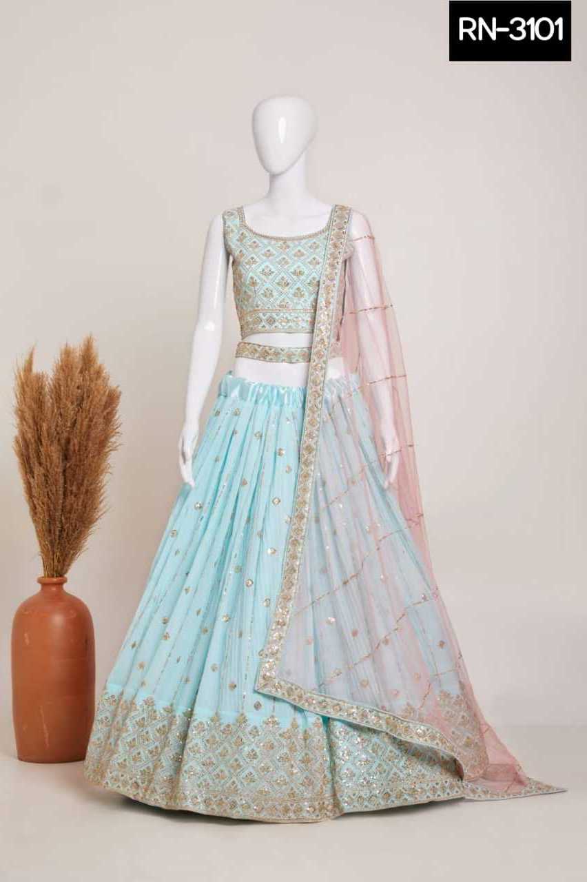 Indian Ethnic Wear Heavy Georgette Embroidery and Sequins With Crush Pattern Lehenga Choli with Heavy Net Dupatta Set for Women