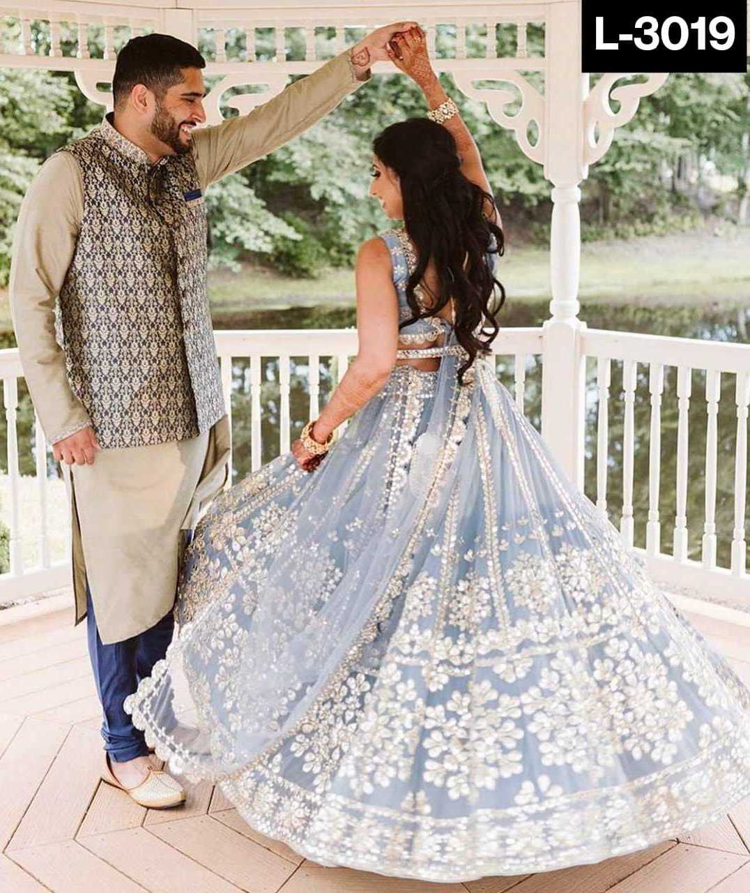 Indian and Pakistani Style Wedding Wear Net Lehenga choli with Paper and Zari Work and Banglori Satin Blouse and Net Dupatta Set