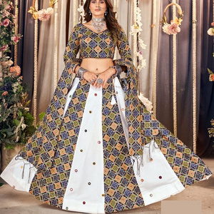 Indian Pakistani Festival Wear Cotton Lehenga choli with Printed Work Foil Mirror Work and Ready Made Lehenga Choli for Wome