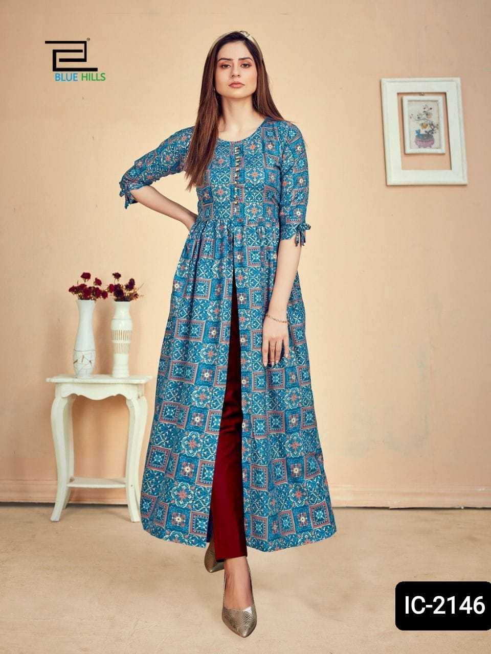 Indian Pakistani Style Ethnic Wear Pure Rayon Kurtis with Fancy Neck and Sleeve and One Side Cut Anarkali Gown Style Women Kurti