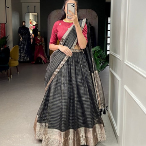 Indian Ethnic Wear Organza with Zari Weaving Work with tasles Stitched Lehenga and Heavy Banglory Unstitched Blouse for Women