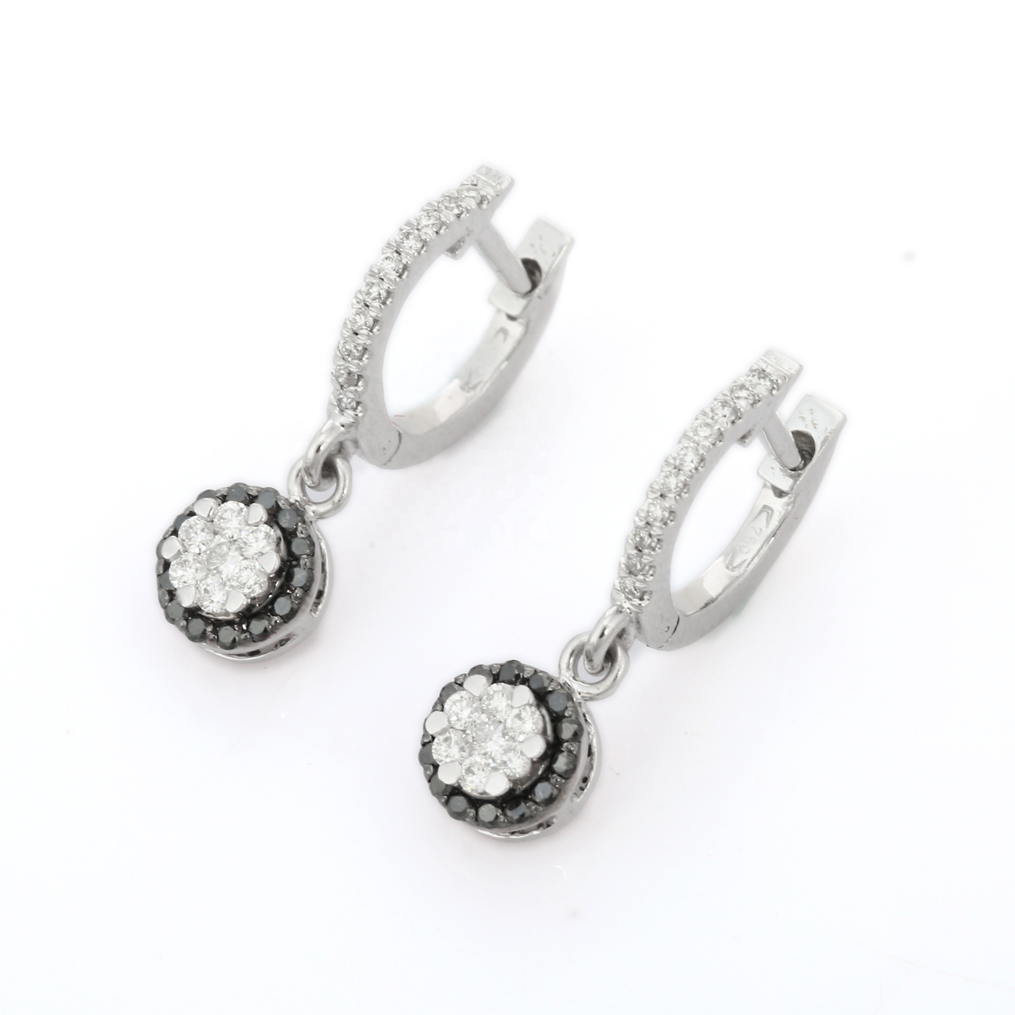 Luxury Jewelry Natural Round White & Black Diamond Gemstone Earring 18K White Gold Illusion Bali Earrings Anniversary Gift