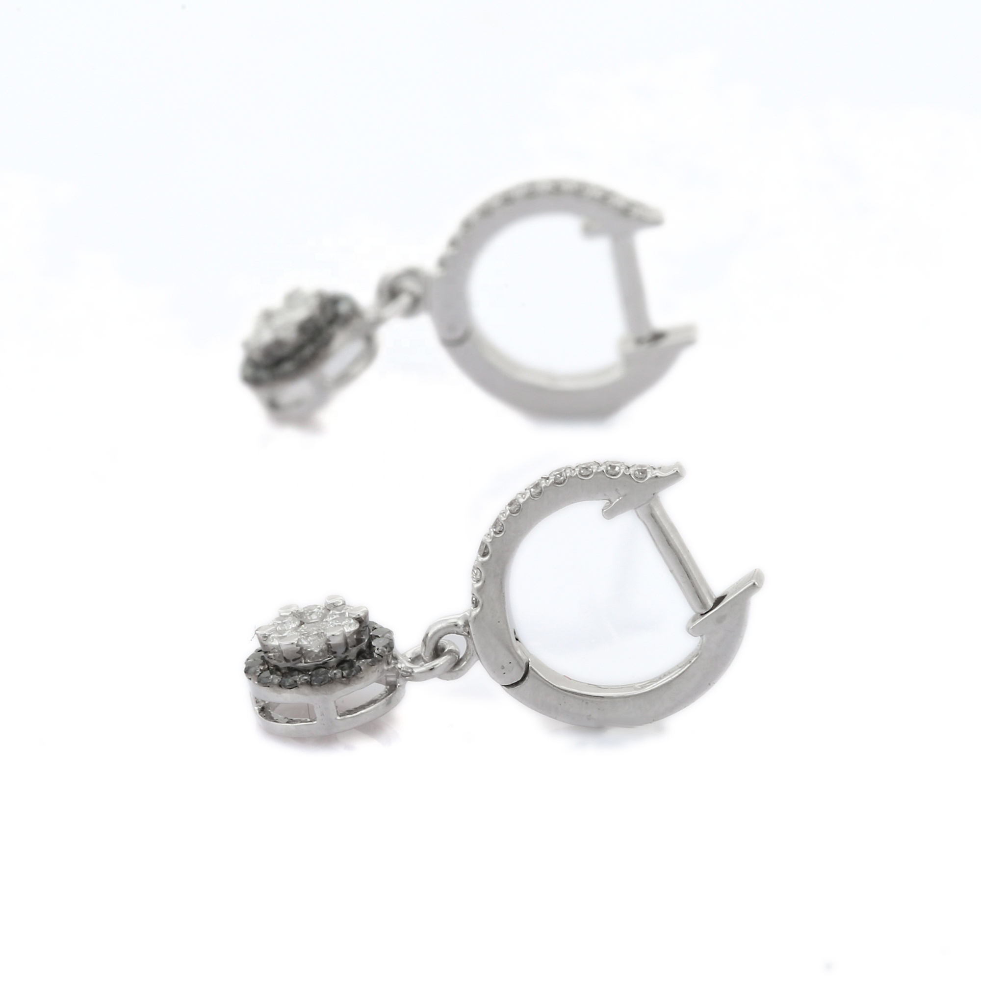 Luxury Jewelry Natural Round White & Black Diamond Gemstone Earring 18K White Gold Illusion Bali Earrings Anniversary Gift