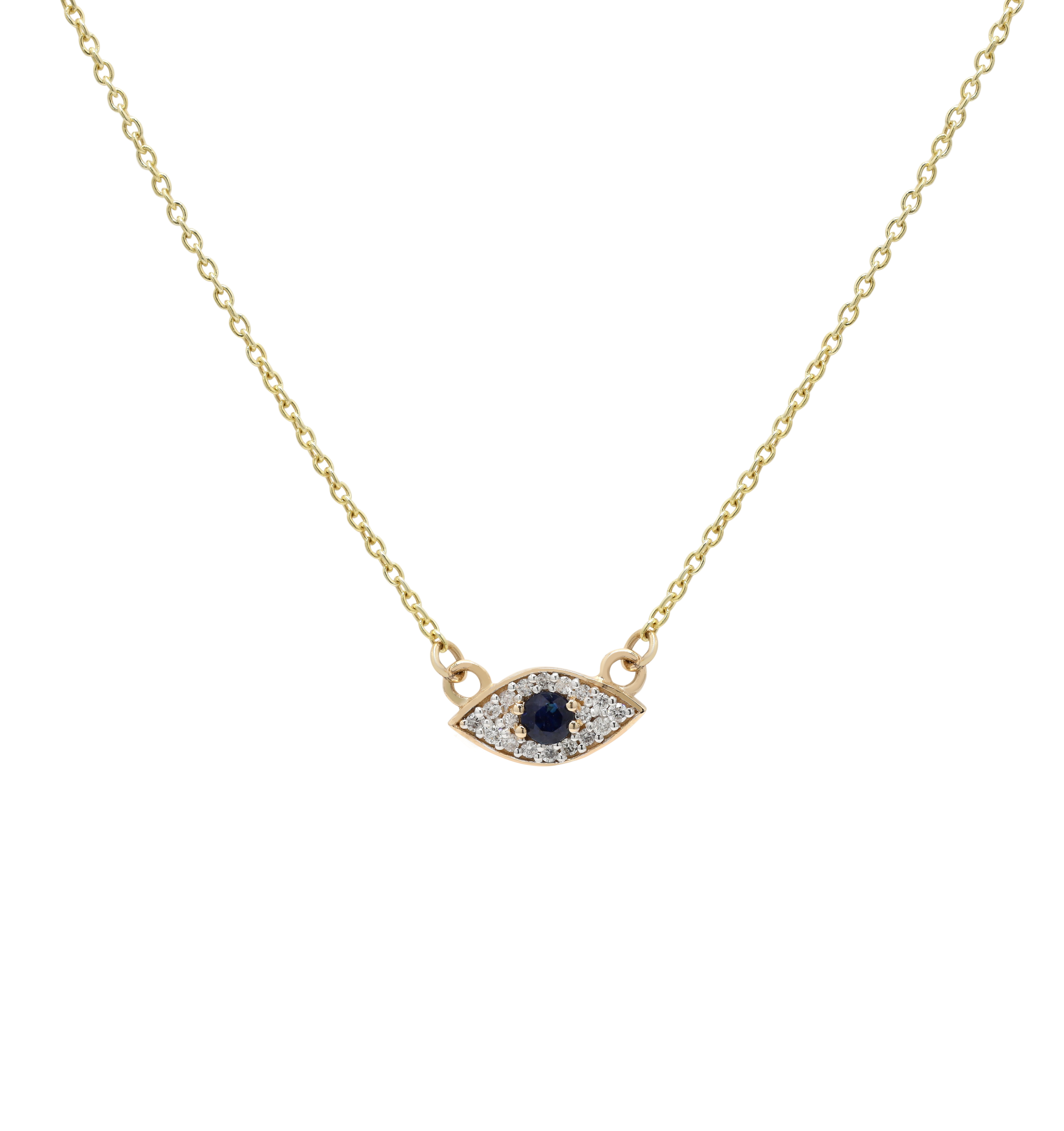 Best Selling Product Natural Blue Sapphire Diamond Evil Eye Pendant Necklace 14K Solid Yellow Gold Pendant Fine Jewelry