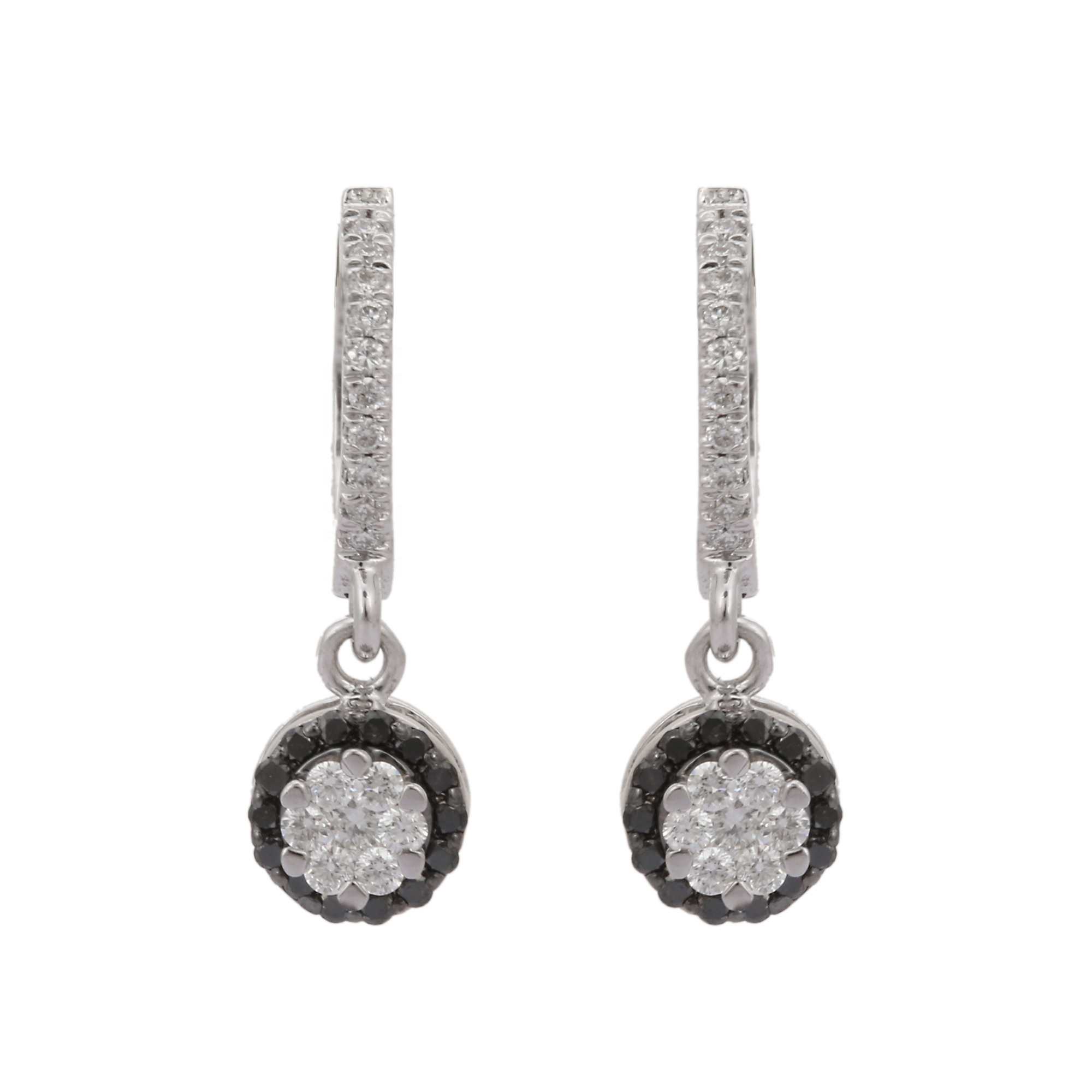 Luxury Jewelry Natural Round White & Black Diamond Gemstone Earring 18K White Gold Illusion Bali Earrings Anniversary Gift